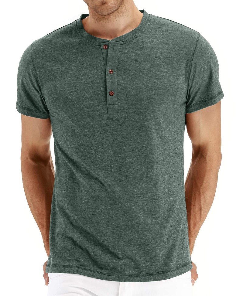 NITAGUT Mens Fashion Casual Front Placket Basic Short Sleeve Henley T-Shirts (M, 00 Green) - Image 1